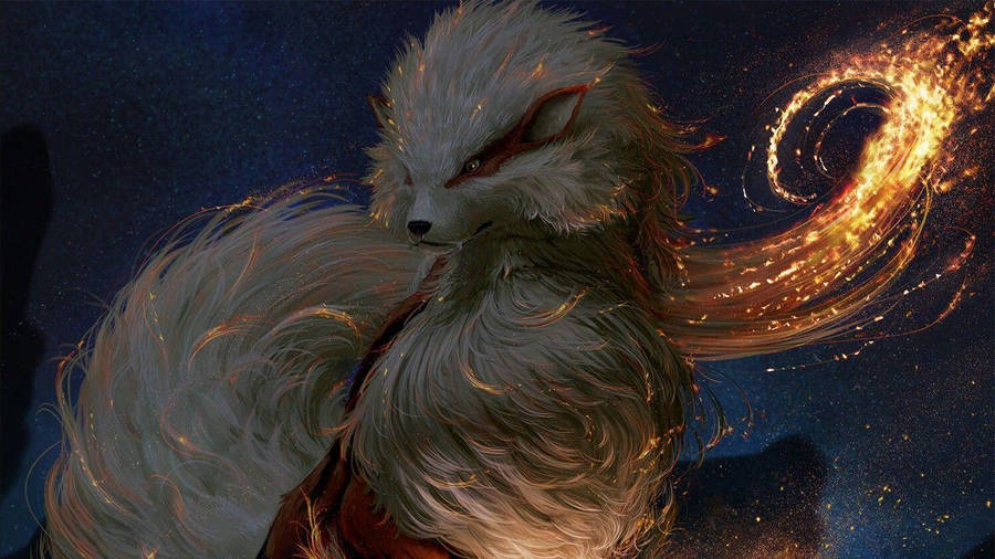 Arcanine Night Flowing Flames Wallpaper