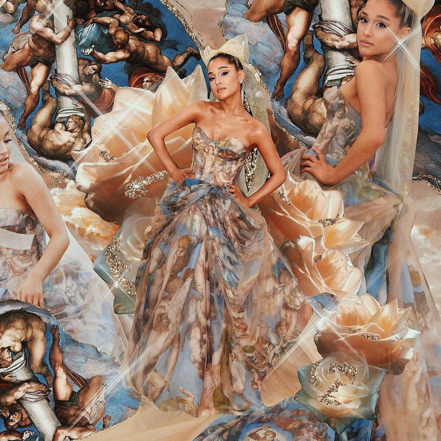 Ariana Grande Collage At Met Gala Wallpaper