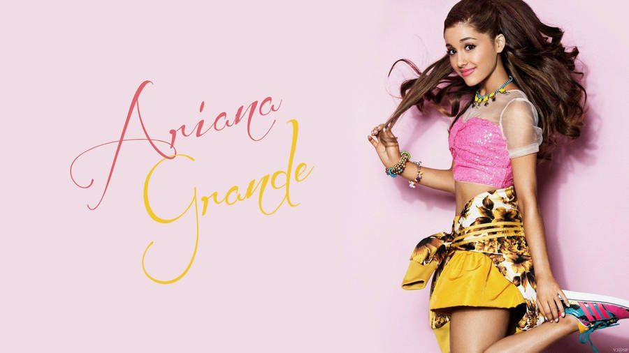 Ariana Grande Pink Yellow Full Hd Wallpaper