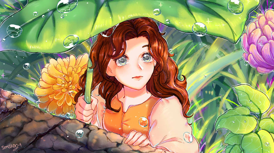 Arrietty Under A Leaf Wallpaper