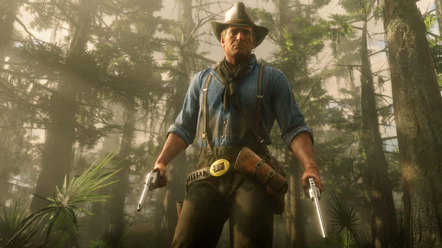 Arthur Morgan Dual Wieldingin Forest Wallpaper