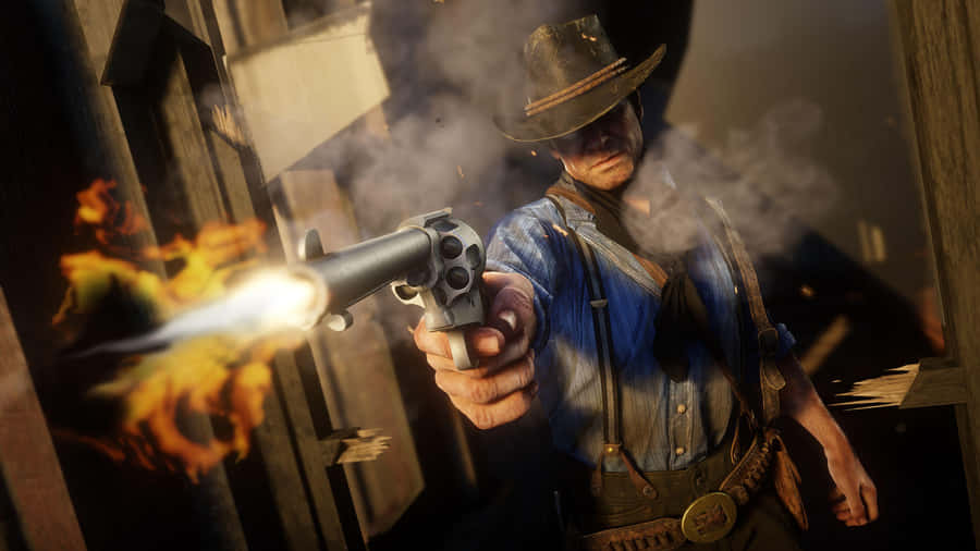 Arthur_ Morgan_ Firing_ Revolver Wallpaper