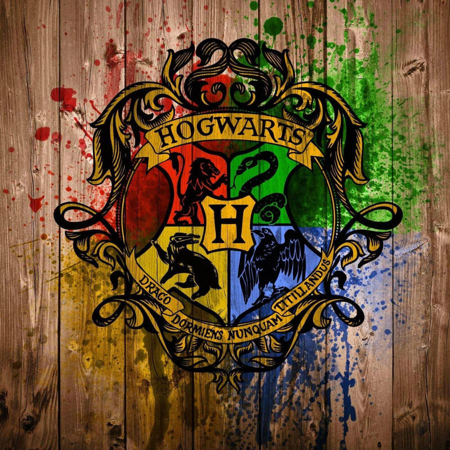 Artistic Hogwarts Crest Paint Wallpaper