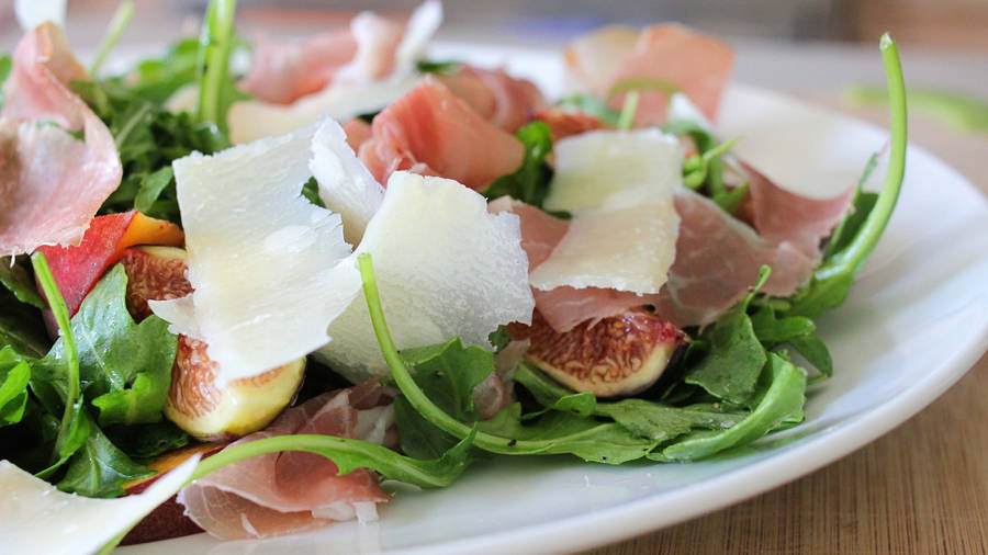 Arugula, Fig, Cheese, And Meat Salad Wallpaper