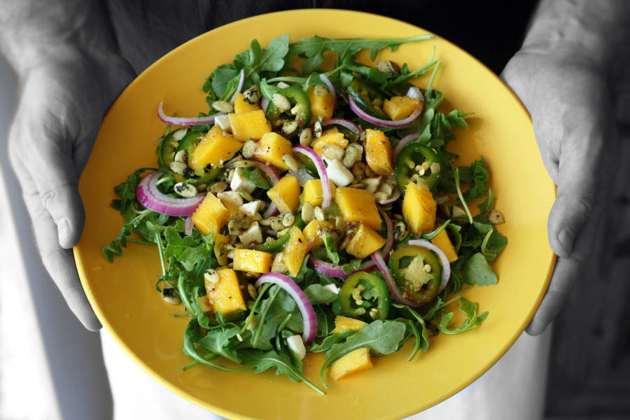 Arugula, Mango, And Onions Salad Wallpaper