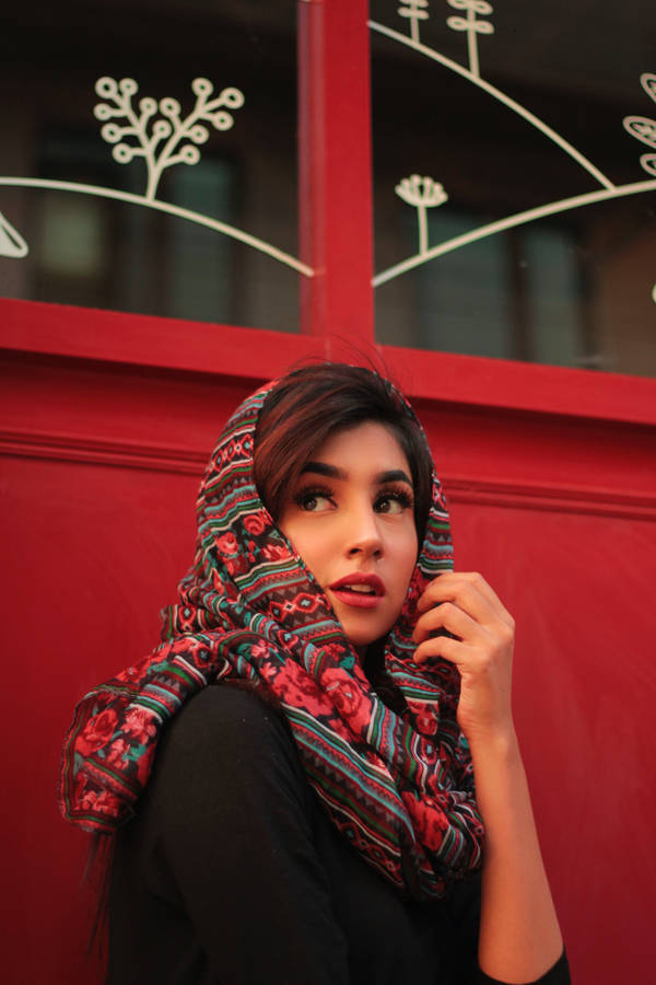 Asian Woman With A Floral Scarf Wallpaper