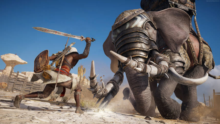 Assassins Creed Origins Amulet Fighting Elephant Wallpaper