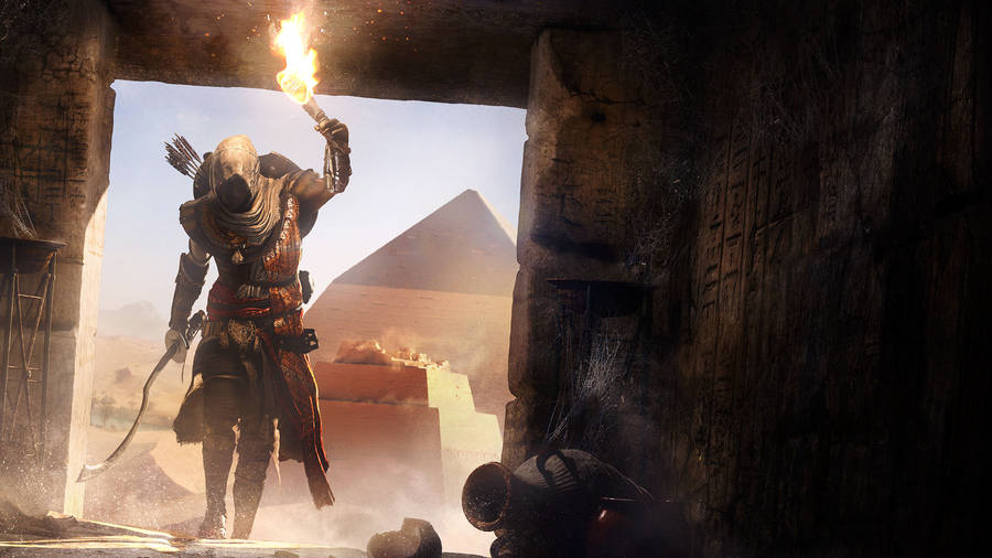 Assassins Creed Origins Bayek In Tunnel Wallpaper