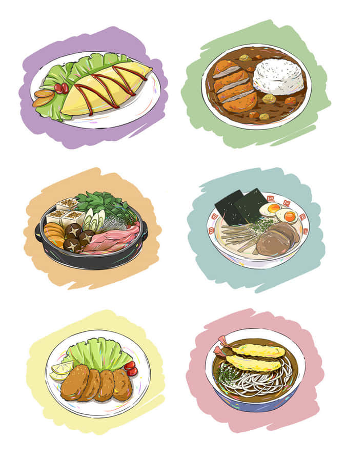 Assorted_ Anime_ Style_ Food_ Illustrations Wallpaper