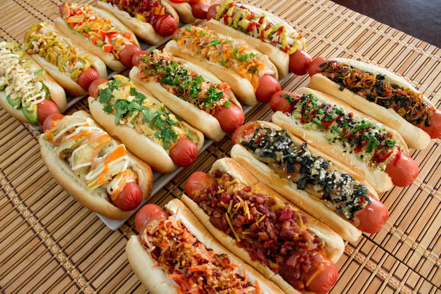 Assorted Gourmet Hot Dogs Wallpaper