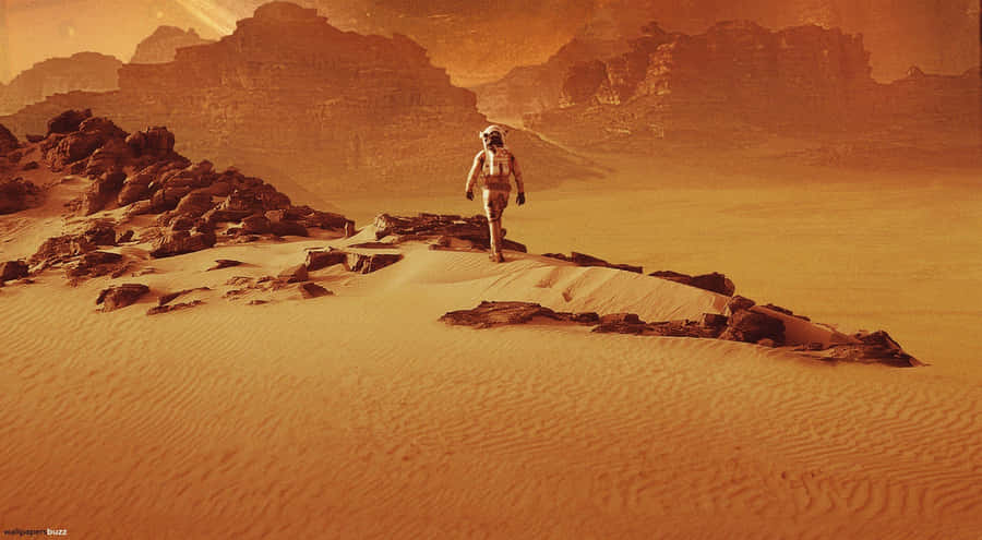 Astronaut Explores The Martian Landscape Wallpaper