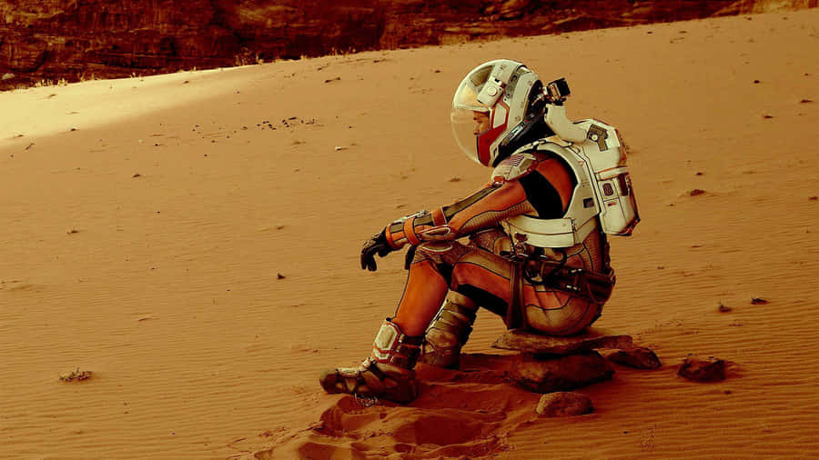 Astronaut Exploring The Martian Landscape Wallpaper