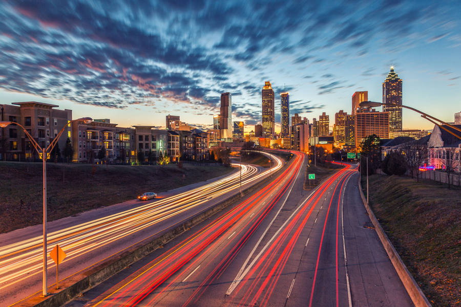 Atlanta Skyline With Bright Trails Wallpaper