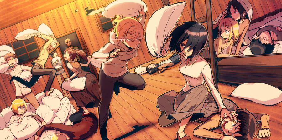 Attack On Titan Pc Pillow Fight Wallpaper