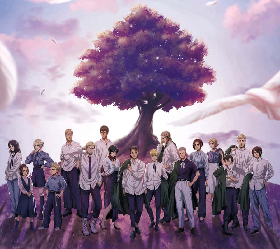 Attackon Titan Characters Under Tree Wallpaper