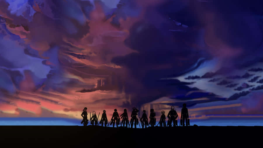 Attackon Titan Silhouettesat Dusk Wallpaper