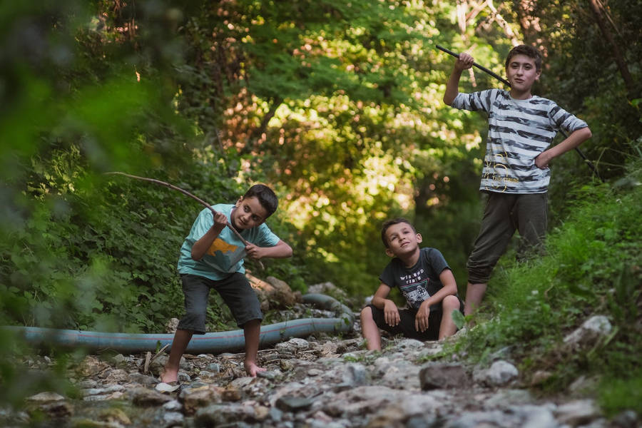 Attitude Boys Playing In Forest Wallpaper