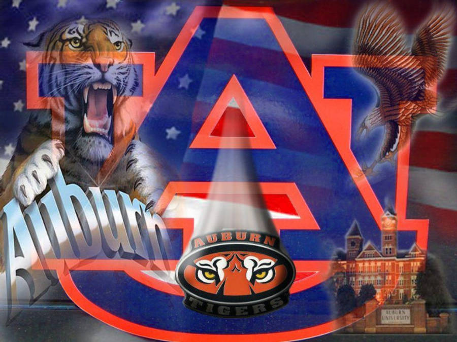 Auburn Football With American Flag Wallpaper