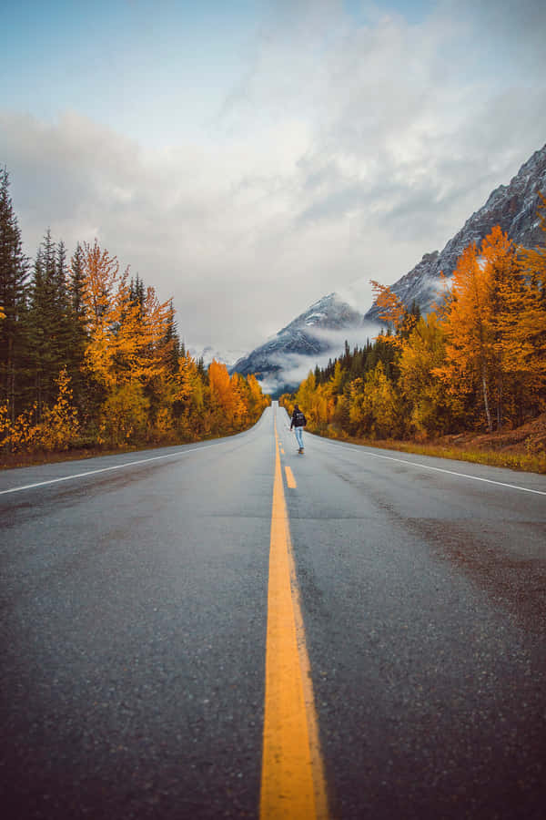Autumn Roadto Mountain Peaks Wallpaper