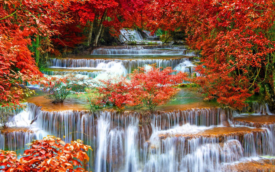 Autumn Season Waterfalls Wallpaper