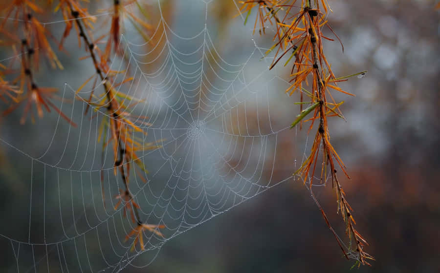 Autumn Spider Web Dew Drops Wallpaper