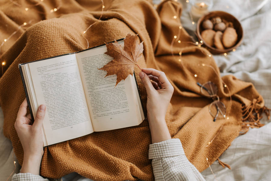 Autumn Vibes Aesthetic Book Desktop Wallpaper