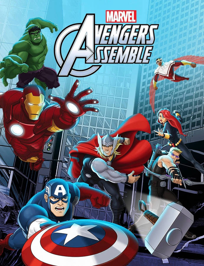 Avengers Assemble Cartoon Poster Wallpaper