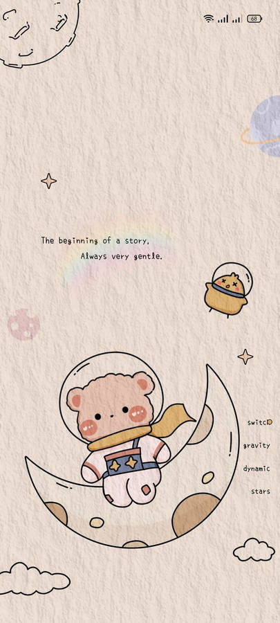 Baby Astronaut Bear Beige Aesthetic Wallpaper