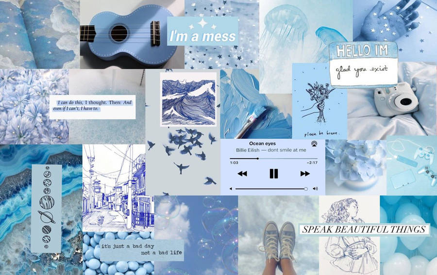 Baby Blue Aesthetic Collage Laptop Wallpaper