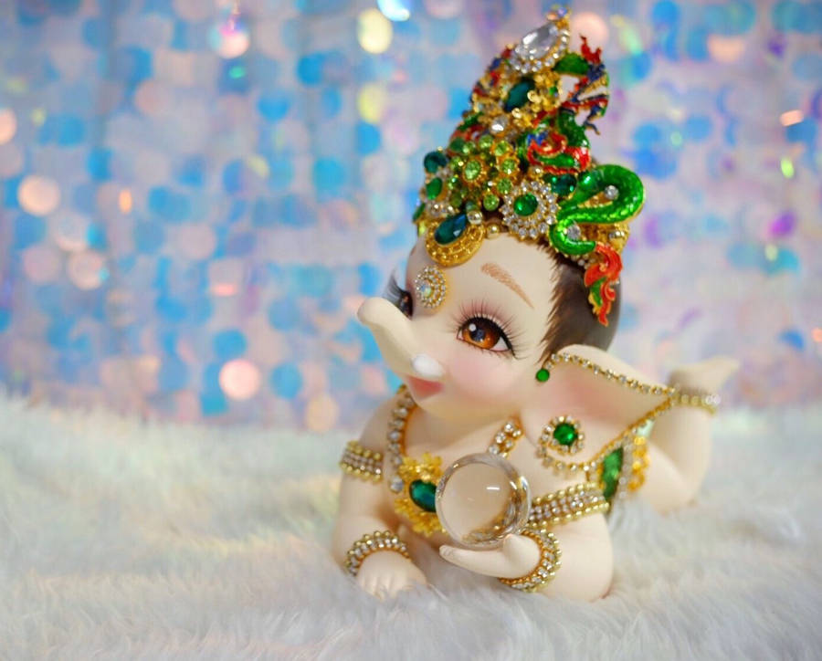 Baby Ganesh Emerald Green Crown Wallpaper