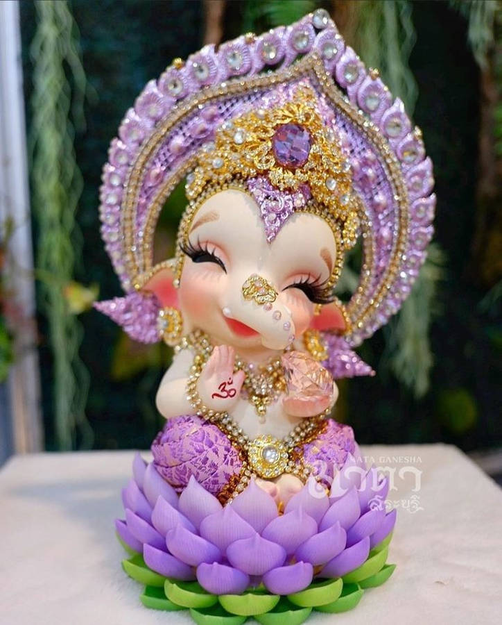 Baby Ganesh Purple Lotus Wallpaper