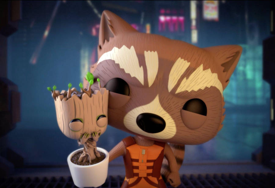 Baby Groot And Rocket Funko Pop Wallpaper