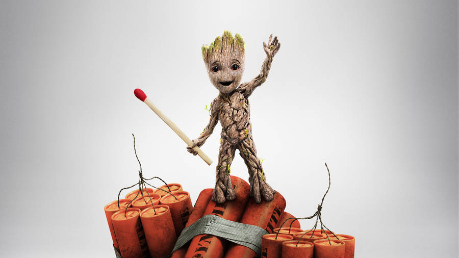 Baby Groot On Dynamite Wallpaper