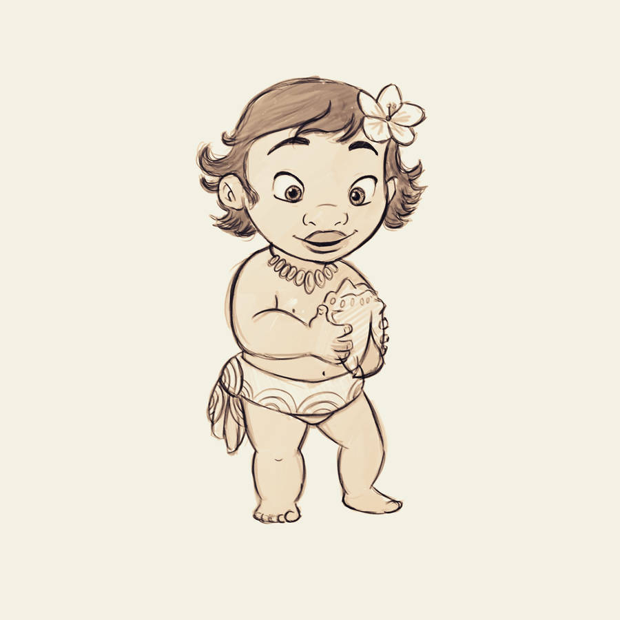 Baby Moana Hand Drawn Wallpaper