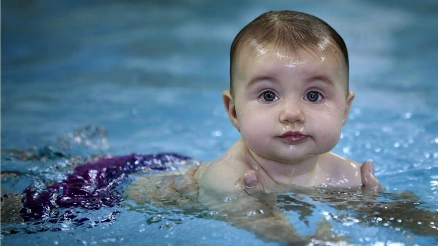 Baby On Swimming Lesson Wallpaper