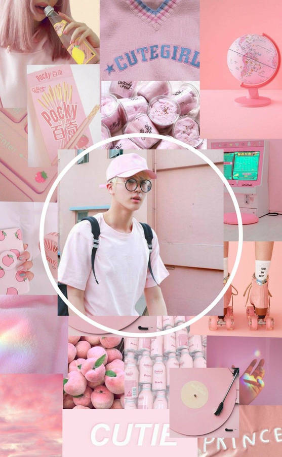 Baby Pink Bts Jin Aesthetic Wallpaper