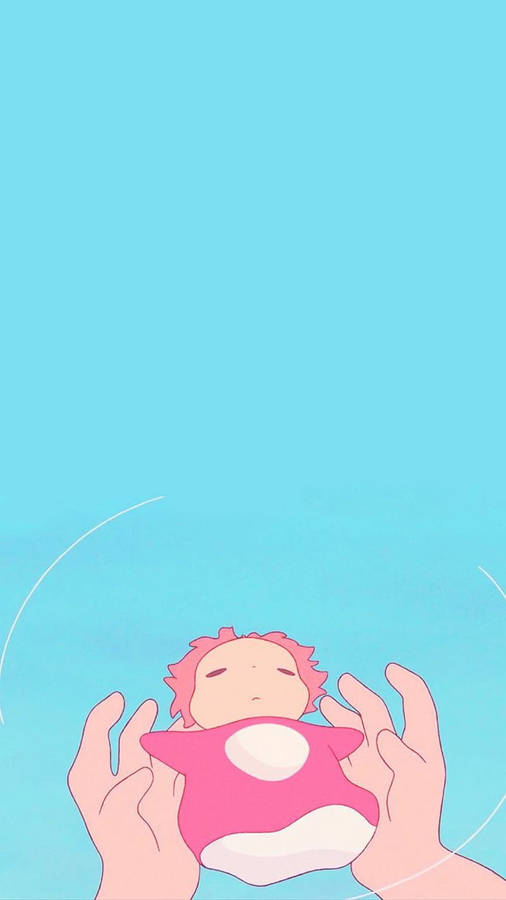 Baby Ponyo Light Blue Background Wallpaper