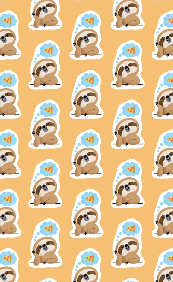 Baby Sloth Thinking Pizza Pattern Wallpaper