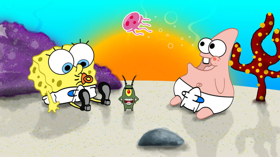 Baby Spongebob And Patrick With Plankton Wallpaper