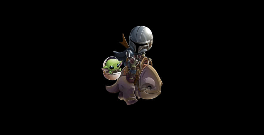 Baby Yoda And Mandalorian Cartoon Wallpaper