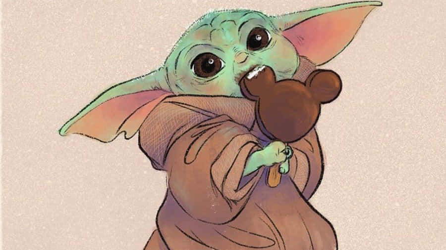 Baby Yoda Cartoon - Charming Illustration Of The Beloved Character Wallpaper