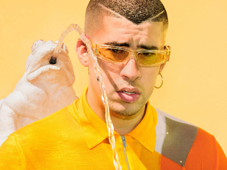 Bad Bunny With White Frog Fountain Wallpaper