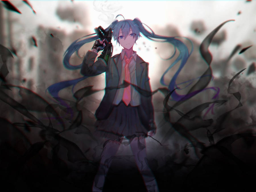 Bad Girl Anime Hatsune Miku Gun Wallpaper