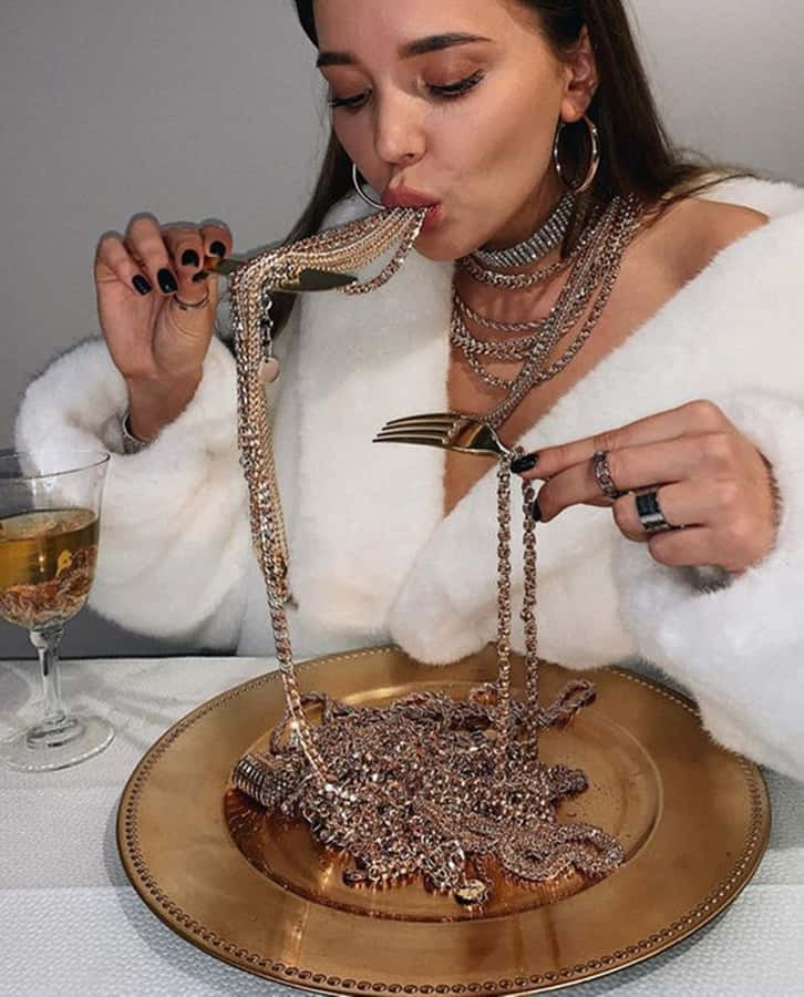 Baddie Girl Eating Chains Wallpaper