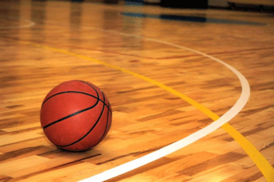 Ball On Basketball Court Floor Wallpaper