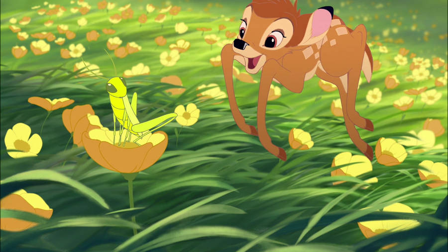 Bambi In Yellow Flower Field Wallpaper