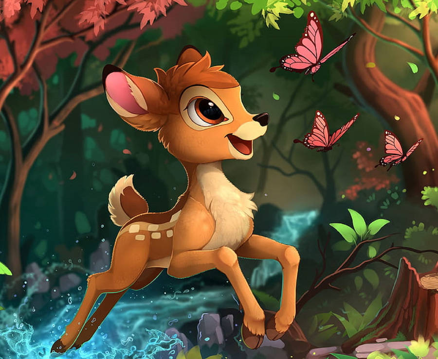 Bambi With Red Butterflies Wallpaper