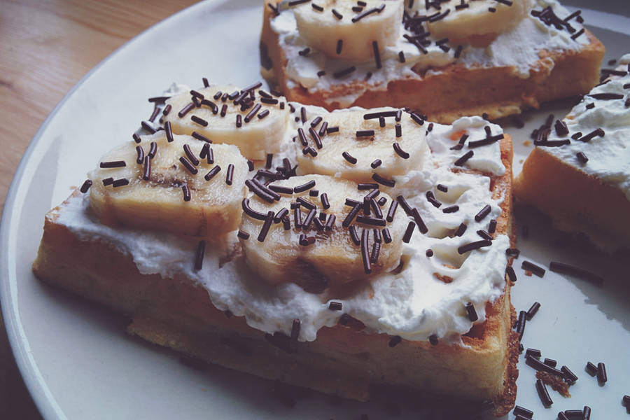 Banana Waffles With Cream Wallpaper