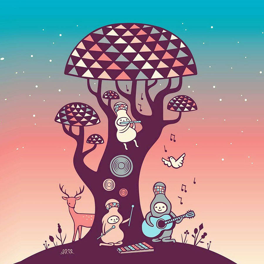 Band Under Mushroom Kawaii Ipad Wallpaper