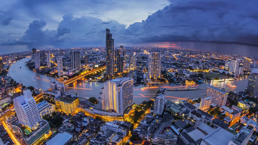 Bangkok Skyline Twilight Panorama Wallpaper